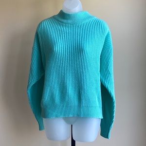 Vintage 80’s Turquoise Acrylic Chunky Knit Sweater Bright Saved by the Bell